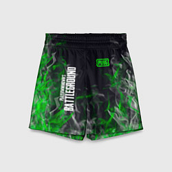 Шорты детские Pubg - зелёное пламя, цвет: 3D-принт