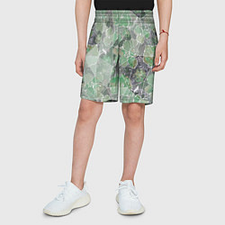 Шорты детские Зеленые цветы на сером мраморном фоне, цвет: 3D-принт — фото 2