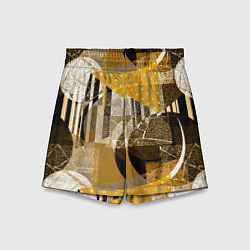 Шорты детские Гранжевая абстракция: Черный, белый, горчичный орн, цвет: 3D-принт