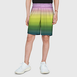 Шорты детские Яркий желтый зеленый розовый полосатый узор, цвет: 3D-принт — фото 2