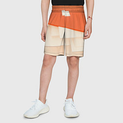 Шорты детские Абстрактные геометрические оранжевые и светлые фиг, цвет: 3D-принт — фото 2
