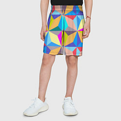 Шорты детские Полностью разноцветный ромбический паттерн, цвет: 3D-принт — фото 2