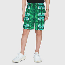 Шорты детские Зелёный цветочный паттерн, цвет: 3D-принт — фото 2