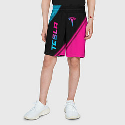 Шорты детские Tesla - neon gradient: надпись, символ, цвет: 3D-принт — фото 2