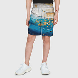 Шорты детские Белый, синий, золотой импасто абстракция, цвет: 3D-принт — фото 2