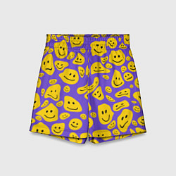 Детские шорты Расплывшийся смайлик на фиолетовом