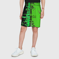 Шорты детские Кибер-глитч зелёный, цвет: 3D-принт — фото 2