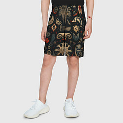 Шорты детские Абстрактный узор в славянском стиле на тёмном фоне, цвет: 3D-принт — фото 2