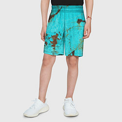 Шорты детские Текстура бирюзового металла со ржавчиной, цвет: 3D-принт — фото 2