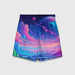 Детские шорты Fantastic space landscape - neon glow