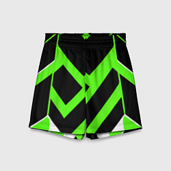 Шорты детские Зелёно-белые полосы и чёрный фон, цвет: 3D-принт