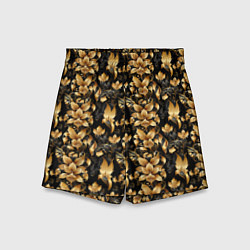 Шорты детские Золотые листья на черном фоне, цвет: 3D-принт