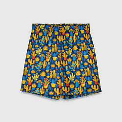 Шорты детские Кактусы разноцветный мексиканский яркий узор, цвет: 3D-принт