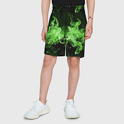 Шорты детские Зеленый огонь - языки пламени, цвет: 3D-принт — фото 2