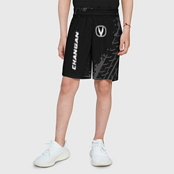 Шорты детские Changan speed на темном фоне со следами шин вертик, цвет: 3D-принт — фото 2