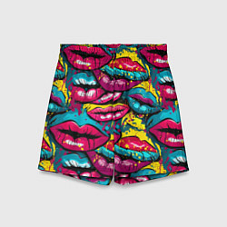 Шорты детские Граффити губы женские с блеском, цвет: 3D-принт