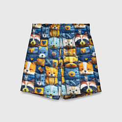 Шорты детские Пэчворк с мордашками енотов, цвет: 3D-принт