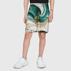 Шорты детские Зеленые волны и золотые веточки, цвет: 3D-принт — фото 2
