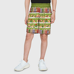 Шорты детские Много капибар семьей на Новый год и Рождество, цвет: 3D-принт — фото 2