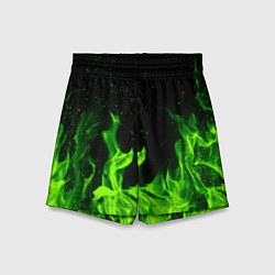 Шорты детские Огонь зелёный текстура, цвет: 3D-принт