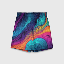 Шорты детские Перья эбру абстракция, цвет: 3D-принт
