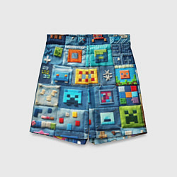 Шорты детские Minecraft на пэчворк дениме, цвет: 3D-принт