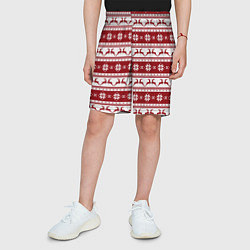 Шорты детские Скандинавский полосатый орнамент с оленями, цвет: 3D-принт — фото 2