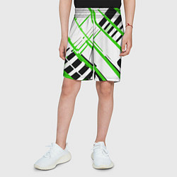Шорты детские Зелёно-чёрные полосы на белом фоне, цвет: 3D-принт — фото 2