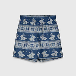 Шорты детские Вязаный зимний узор с милыми зайчатами, цвет: 3D-принт