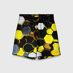Шорты детские Жёлто-белые шестиугольники на чёрном фоне, цвет: 3D-принт