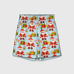 Шорты детские Новогодний паттерн с Сантой и подарками, цвет: 3D-принт