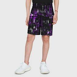 Шорты детские Бело-фиолетовая тревожная абстракция на чёрном фон, цвет: 3D-принт — фото 2