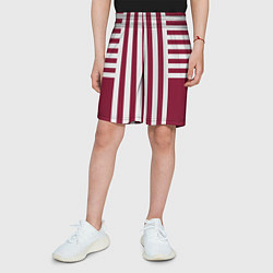 Шорты детские Бело красный узор в полоску, цвет: 3D-принт — фото 2