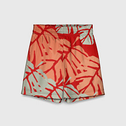 Шорты детские Отпечатки монстеры на красном, цвет: 3D-принт