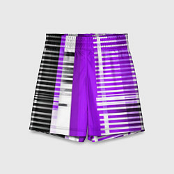 Шорты детские Белые полосы на чёрно-фиолетовом фоне, цвет: 3D-принт