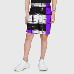 Шорты детские Чёрные и фиолетовые полосы на белом фоне, цвет: 3D-принт — фото 2