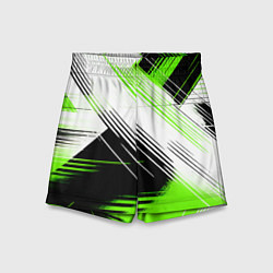 Шорты детские Диагональные бело-зелёные линии на чёрном фоне, цвет: 3D-принт