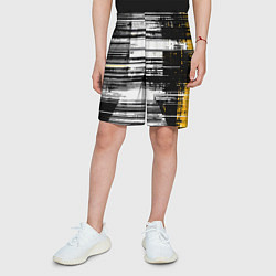 Шорты детские Горизонтальные чёрные линии на бело-жёлтом фоне, цвет: 3D-принт — фото 2