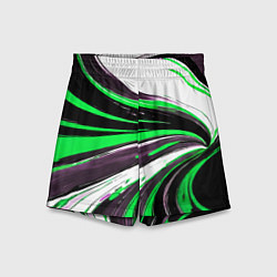 Шорты детские Волнистые чёрно-зелёные линии на белом фоне, цвет: 3D-принт