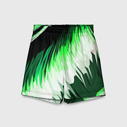 Шорты детские Зелёно-белая абстракция на чёрном фоне, цвет: 3D-принт