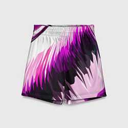 Шорты детские Чёрно-розовые острые полосы на белом фоне, цвет: 3D-принт