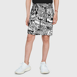 Шорты детские Black and white doddle monsters, цвет: 3D-принт — фото 2