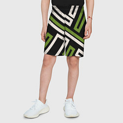Шорты детские Прямоугольники по диагонали-зеленый, черный, цвет: 3D-принт — фото 2