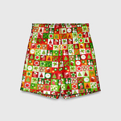 Шорты детские Новогодние снеговики и снежные бабы, цвет: 3D-принт