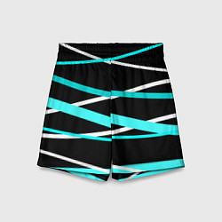 Шорты детские Чёрный с бело-голубыми полосами, цвет: 3D-принт