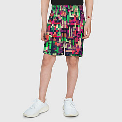 Шорты детские Зелёно-розовый геометричные фигуры, цвет: 3D-принт — фото 2