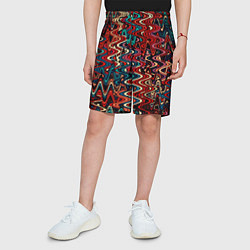 Шорты детские Искажённые волнистые полосы красно-синий, цвет: 3D-принт — фото 2