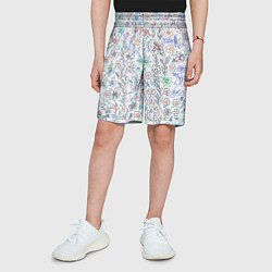 Шорты детские Белый в рисованный цветочек, цвет: 3D-принт — фото 2