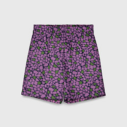 Шорты детские Мозаичный мелкий узор фиолетовый с зелеными вкрапл, цвет: 3D-принт