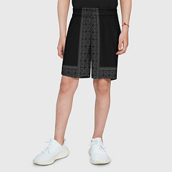 Шорты детские Серебряный узор на черном - вышиванка рубаха, цвет: 3D-принт — фото 2
